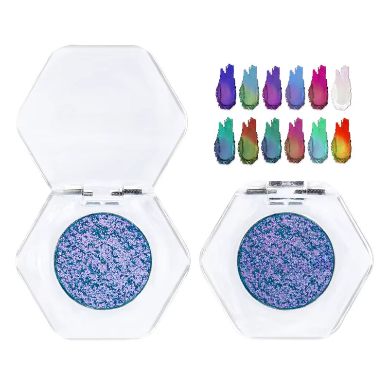 12-Color Chameleon Glitter Eyeshadow Palette – Long-Lasting, Pearlescent Shimmer for Dazzling, Color-Shifting Eye Makeup